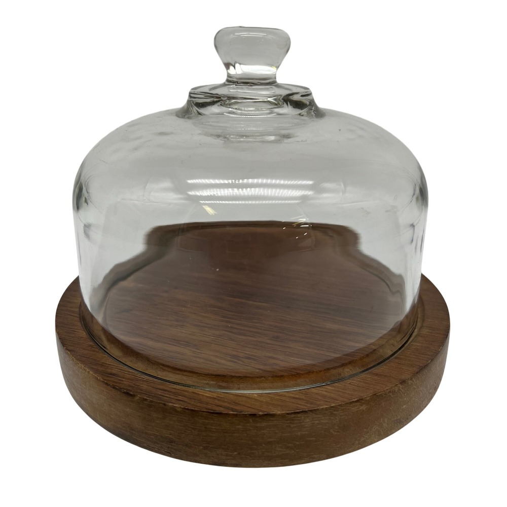 Vintage Goodwood Teak Wood Cheese Dome Cloche Serving Board 7.5 inch MCM 1970s